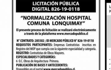 Licitación de nuestro Hospital de Lonquimay.