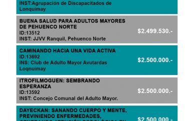 ORGANIZACIONES COMUNITARIAS DE LONQUIMAY GANAN PROYECTOS FNDR 6%